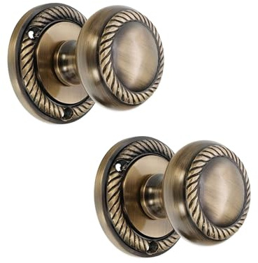 Infinity Decor Pair of Georgian Heavy Sprung Solid Brass Round Mortice Door Knob Handles 50mm (Antique)