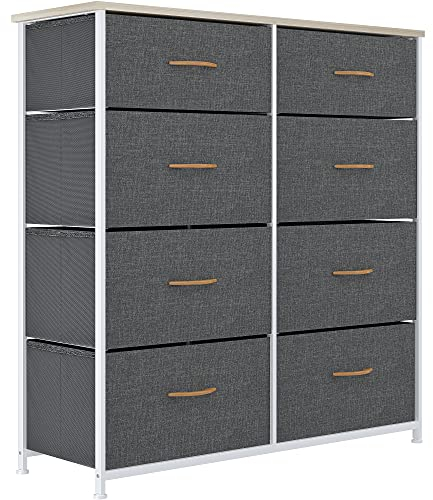 YITAHOME Kommode, Kommode mit 8 Schubladen, Stoffkommode für Schlafzimmer, Wohnzimmer, Schrank,Stabiler Stahlrahmen, Leicht zu Ziehen, Grau Aufbewahrungsschrank