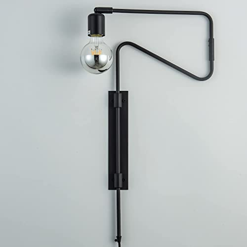 JINHH Swing Arm Wall Sconce Plug in Black Wall Lamp Flexible Ultra Thin Rotatable Black Plating Plug in or Hardwire Industrial Retro Rustic Antique Wall Lamp for Living Room Bedroom