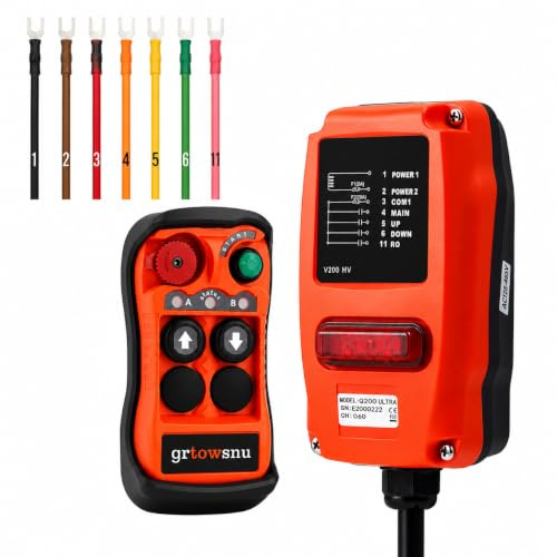 grtowsnu Q200 Ultra Drahtlose Kran-Fernbedienung 28-465V 2 Kanal Funk | Industrielle Steuerung für Brückenkran Elektrisches Hebezeug Winde 220V 380V