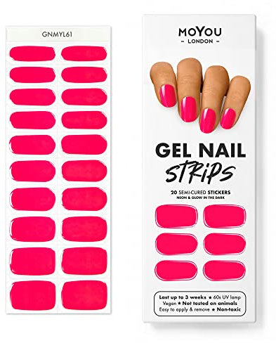 MOYOU LONDON Semi Cured Gel Nail Strips - 20 Pcs. Waterproof Gel Nail Wraps, Cures in Sunlight or UV/LED Lamp, Lasts Up to 2+ Weeks, Stretchable, Easy to Apply & Remove, Vegan & Cruelty-Free