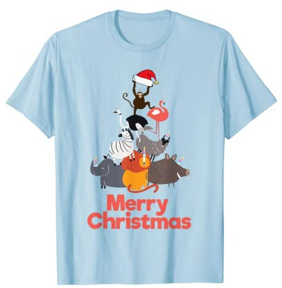 Merry Christmas Zoo Tier Weihnachtsbaum Dschungel Weihnachtsmann Hut T-Shirt