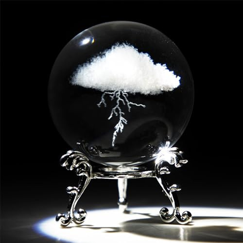 HDCRYSTALGIFTS Pisapapeles de bola decorativa de cristal con soporte libre, 60 mm (2.3 pulgadas) esfera de grabado artística para el hogar Feng Shui adornos de decoración