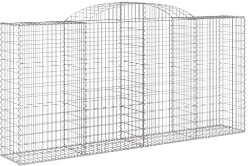 vidaXL Gabione mit Hochbogen 12 STK., Steinkorb Drahtkorb Dekorativ, Gabionenkörbe Verstärkte Gabionenhaken, Gabionenwand Gabionen Zaun Garten, Verzinktes Eisen