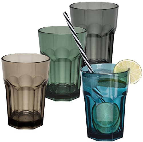 4X Campingglas aus Acryl 400ml Bunt - Trinkglas Acrylglas Wasserglas Kunststoff Camping Garten Echtglasoptik Picknick Becher Kinder Senioren Longdrink Coktail
