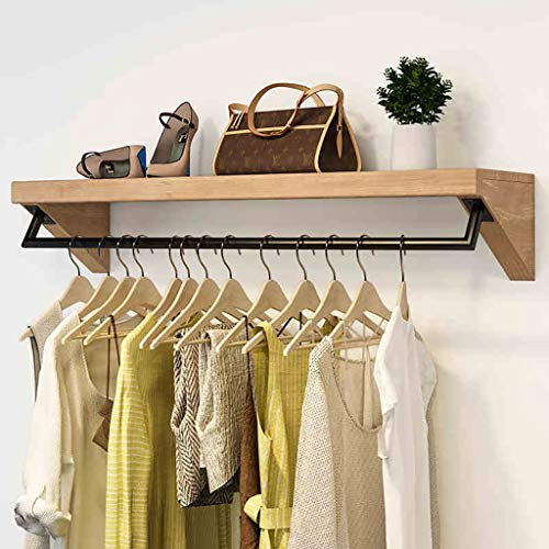 JUNNIU Perchero de Pared de Estilo Industrial con Barra Colgante para exhibición de Ropa Decoración de Pared Estante de Almacenamiento de Madera para Pasillo, Entrada, Dormitorio, Armario (Size :