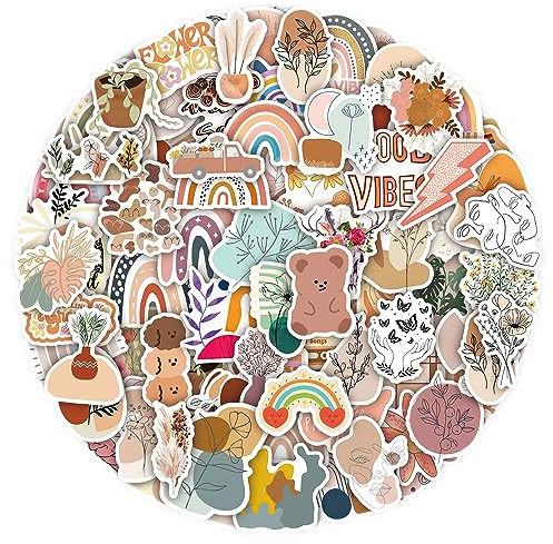 REEKNOKOL 100 pcs Pegatina Estética,Stickers Aesthetic, Pegatinas Scrapbooking, Pegatinas Vinilo Resistentes al Agua para Botellas de Agua, Scrapbooking, Diario, Portátil（Boho 1）