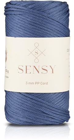 Sensy Premium 3 mm 130 Yards Polyester-Seil, 100 % Polypropylen, Makramee-Schnur, 3 mm, Häkelnadel, Makramee-Seil, Häkelgarn, Geschenk für Stricker (Denim)