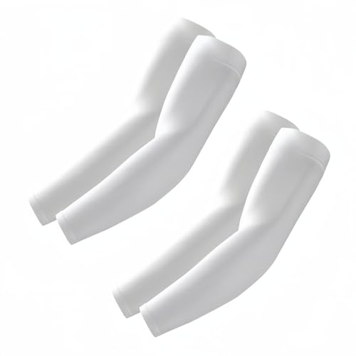 ROXUN 2 Pairs Arm Sleeves, Cooling UV Sun Protection Sports Compression for Men/Women 2 White