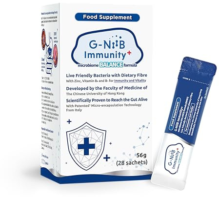 G-NiiB Immunity+ (SIM01) – Probiotika mit Präbiotika, Zink & B-Vitaminen – Entwickelt von einer medizinischen Fakultät – Klinisch untersuchte Probiotika-Stämme – 28 Beutel 28 Portionen