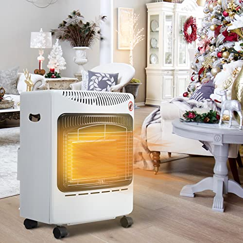 SihmAi Chauffage À Gaz Portable 73 Cm Chauffage À Gaz Sur Pied Intérieur 4,2 Kw Chauffage Infrarouge Chaud Avec 2 Ports de Chauffage, Mode D'Allumage Électrique Avec Roues Livré Avec Tuyau Et Régula