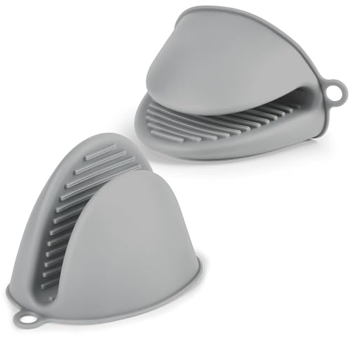 AUAUY 1 Par Silicona Mini Manoplas Horno, Manoplas Resistentes Al Calor, Lindos Guantes Horno Barbacoa, Manoplas PequeñAs para Cocina, Manoplas para Airfryer para Cocinar, Hornear y Asar (Gris Claro)