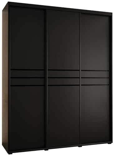 MEBLE KRYSPOL Davos 10 200 Schrank mit DREI Schiebetüren für Schlafzimmer - Moderner Aufbewahrungsschrank mit Kleiderstange und Regalen - 235,2x200x60 cm - Schwarz Schwarz Schwarz