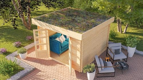 CHILLROI® Karibu Blockbohlen Gartenhaus Rosé Dachbegrünung Geräteschuppen Holzhaus in naturbelassen oder anthrazit und ver. Größen (Rosé XL naturbelassen)