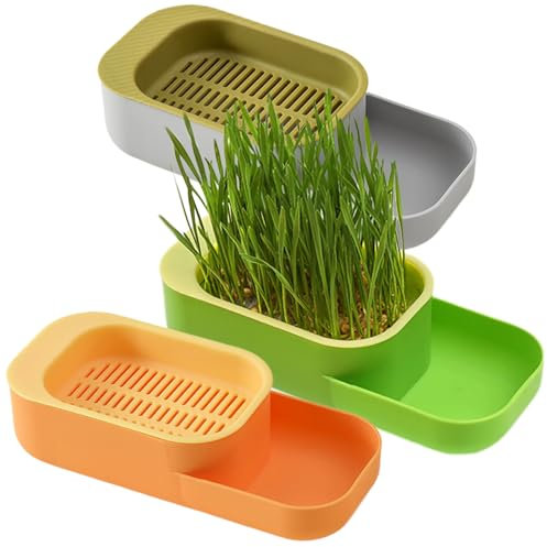 Cat Grass Planter 3Pcs Cat Planter Cat Supplies Cat Grass Kit Food Grade Hydroponic Cat Grass Planter with Feeding Tray 7.9x3.5x2in Home Cattery Cat Grass Growing Kit, No Seeds