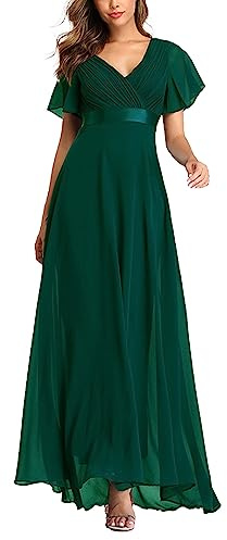 ECDAHICC Abiti da sera da donna con cintura scollo a V vita alta linea A chiffon vestito da damigella elegante lungo vestito da ballo, verde, L