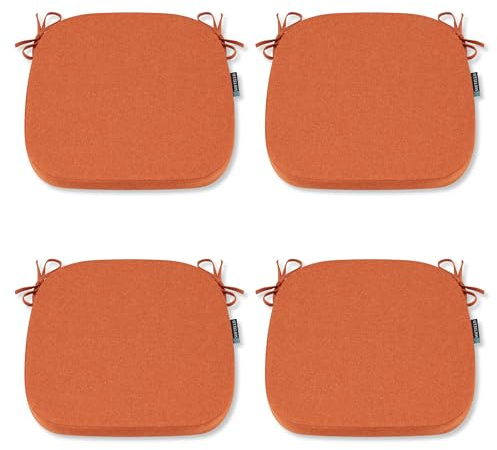 SOFTILLO Comfortable Chair Cushion With Ties - 42x40x5cm - Indoors/Outdoors Seat Pads Cushion Pad - For Dining, Living Room, Garden, Patio, Office Chairs – Thick Portugal Fabric – (Orange, Pack of 4)