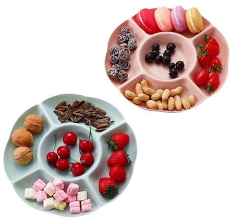 Viusneun 2 Stück Snackschale mit Fächern, Snack Aufbewahrungsbox Snack Serviertablett Snackteller für Nussbonbons Trockenfrüchte Lebensmittel Snackschale Rund ca. 24,5cm Durchmesser