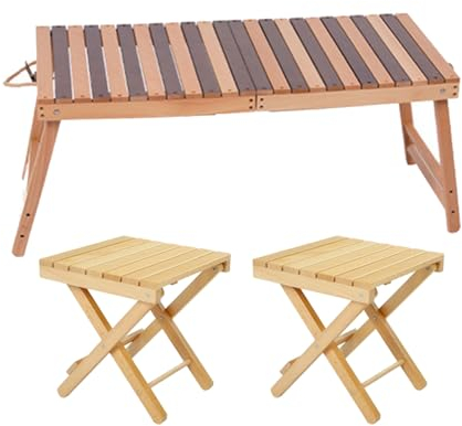 Klappbarer Picknicktisch mit Hockern, Tisch- und Stuhlset aus Massivholz, tragbarer, Leichter Campingstuhl und Tischset für Camping-Grillpartys im Freien