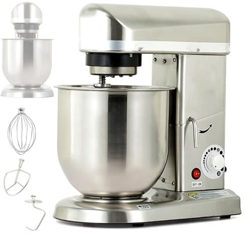 Quixnova Batteur électrique sur Socle de Cuisine – Bol en Acier Inoxydable avec Fouet, Crochet pétrisseur et Batteur – Mélangeur Alimentaire Commercial pour pâtisserie, Pizzeria, Restaurant,5L