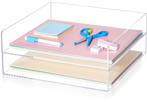 Yulejo Schreibtisch-Organizer aus Acryl und Zubehör, stapelbar, für Dokumente, transparent, Schreibtischzubehör für Büro, Arbeitsplatz, 31 x 32 x 5 cm, 2 Stück