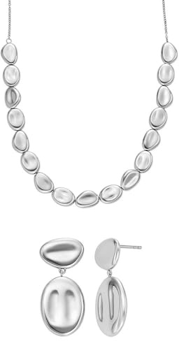 Skagen Damen Anja Pebbles Silber-Ton Edelstahl Halskette und Ohrringe, Set
