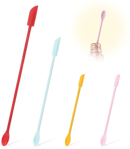 4 Stück Beauty-Spatel-Set, Mini Silikon Spatel Dünn Winzig Teigschaber Silikon Klein Werkzeug Mehrzweck-Schab und Mischwerkzeug für Marmelade Kosmetikflaschen schmale Dosen