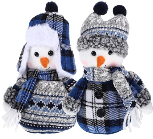 JOINPAYA Weihnachts-Schneemann-Plüschpuppe, Ornamente, Miniatur, niedlich, gestrickt, glitzernd, Schneemann, Puppe, Zuhause, Winterdekoration für Tischplatte, 2 Stück