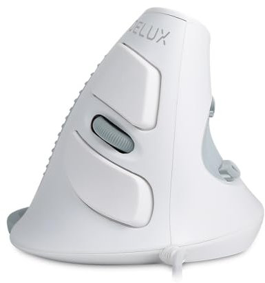 DeLUX trådbunden ergonomisk mus, slient Click vertikal mus, avtagbart handledsstöd, 4 200 DPI via drivrutin, 6 programmerbara knappar, för karpaltunnel, för laptop/PC/Mac (M618XU-vit och grå)