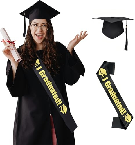 Ideal Swan Graduation Cap for Adults, Graduation Hat Tassel with Sash Set for Bachelor 2026 Unisex Mortarboard for High School University College Ceremony, Black
