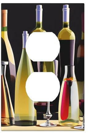 Cubiertas de salida con impresión de copas de cóctel y botellas de vino, 1 placa de pared de tamaño estándar, cubiertas de placas frontales de policarbonato de doble salida