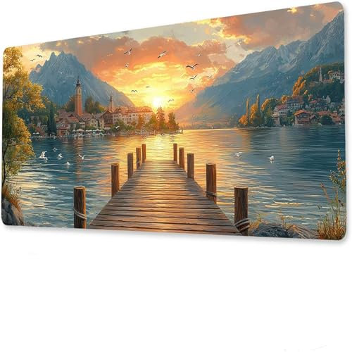 Lever du Soleil Mouse Pad Mat, Tapis de Souris Gaming XXL 1600x800x4mm, sous-Main Bureau Gamer, Set de Table de Joueur Extra Large, Base en antidérapante, Tapis Clavier Preuve l'eau Usine M-9