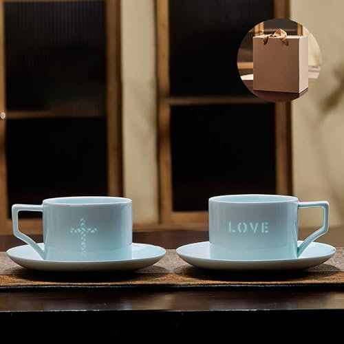 Tasse À Café En Porcelaine,280 Ml Kaffeetassen Set Porzellan Kaffeeservice Kaffeebecher Set Cappuccino Tassen Mit Unterteller Kaffeetassen Mit Untertassen Kaffeebecher Aus Steingut(B)