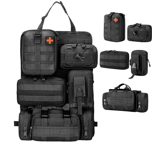 Spalivivre Taktischer Autositz Organizer Oxford 5 abnehmbare MOLLE Taschen | Wasserfester Oxford Stoff,Universal für Auto, SUV & LKW. Einfache Montage,Vielseitig für Roadtrip,Camping & Berufsalltag