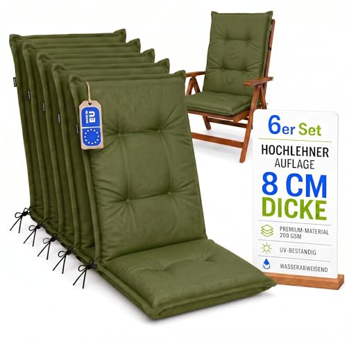 Pillows24 Hochlehner Auflagen 6er Set 120x50x8cm, Wasserabweisend & UV-fest