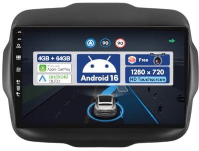 BXLIYER Android 14 IPS bilradio för Jeep Renegade (2015–2018) GPS Radio Navigation - 2G+32G - Trådlös CarPlay Android Auto - DAB Ratt Dual-Band WiFi DSP AHD Bluetooth - 9 tum 2 Din - Kamera