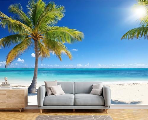 Fotomurales Playa Arena Blanca 250×175cm XL Papel Pintado Tejido No Tejido, Naturaleza Palmeras Fotográfico Pared Decorativos Murales Póster para Dormitorio Salón TV Pared