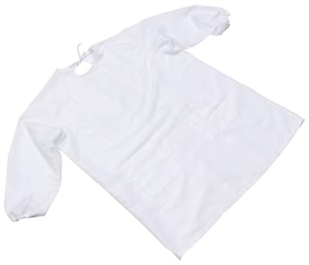 HONITANO Tablier de Coiffure Professionnel Protection et Rangement à Manches Longues, Blanc, en Tissu, Poches pour Salon et Café