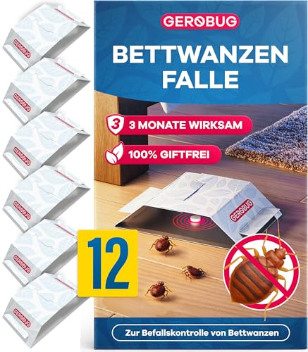 Gerobug Bettwanzenfalle 12 Stück - Effektive Klebefallen mit starkem Lockmittel zur Früherkennung von Bettwanzen - Monitoring ohne Chemie & sofort einsatzbereit - Mit Tipps zur Bettwanzen-Bekämpfung