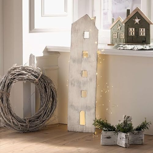 FRANK FLECHTWAREN Holzdeko Haus, Maße: 20 x 80 cm, schönes High Light, tolles Geschenk, schlicht & elegant