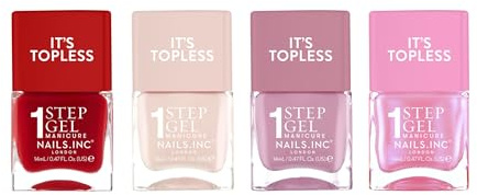 Bundle of Nails Inc It's Topless Gel-Like Nail Polish, 4-in-1 Base Coat, Treatment, Colour Top Coat, Long Lasting, Strong, Chip Free Nails, Glossy Salon Quality Manicure, Air Dry,4 Piece Variety Pack