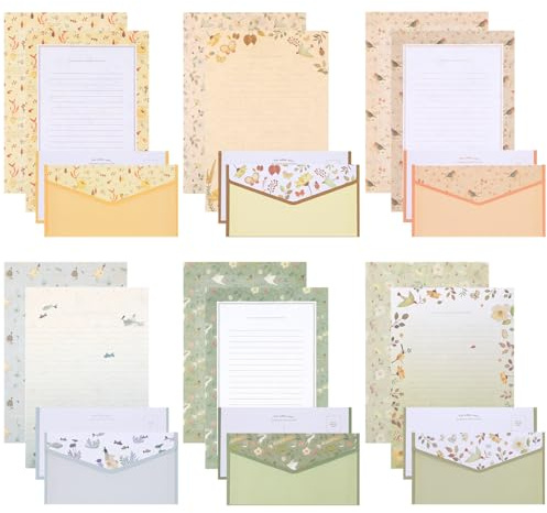 Candcamp 54 PCS Letter Writing Set with 36 Writing Paper and 18 Envelopes, 1 Set of Transparent Sealing Stickers for Letter, Poetry, Invitation, Congratulations Card & Office School Supplies