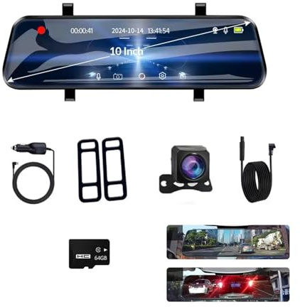 Car Dash Cam 10inch 4K Dvr Carplay Android Auto GPS 5G WIFI AUX Stream Rear View Mirror Dashcam Camera Drive Recorder FM(Style 3)