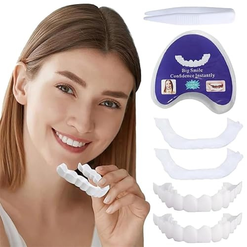 2 Paia Di Faccette Dentali Perfect Smile Superiori E Inferiori, Faccette Denti Finti Cosmetiche A Clip, Protesi Dentale Temporanee Sbiancanti A Scatto Per Uomini E Donne