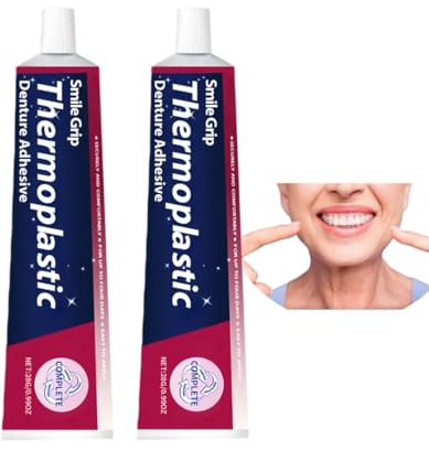 Adesivo termoplastico per protesi dentarie, adesivo sicuro per protesi totali e parziali, colla per denti a lunga durata, facile da applicare, tenuta confortevole, senza sporcare. (2Pezzo)