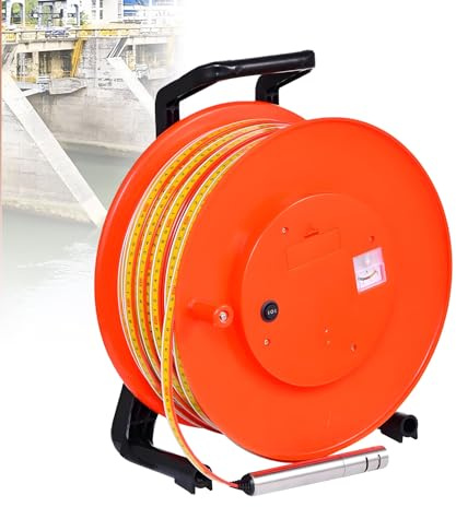 Indicateur de niveau d'eau avec enrouleur de câble,sonde en acier inoxydable pour la détection de la profondeur des eaux souterraines/puits,outil de mesure précis du niveau de liquide 20m(65.6ft)