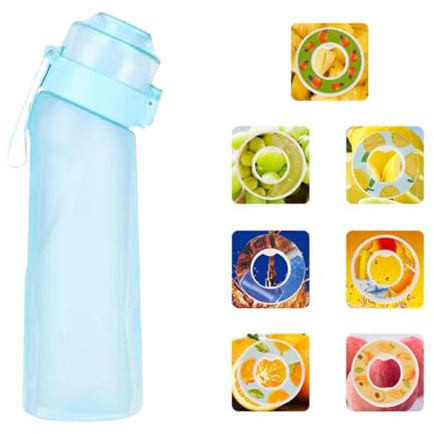 Fhlprte Gourde Sport,650ml Étanches Gourde Paille,Équipé de avec dosettes en 7 saveurs et brosse de nettoyage,Pods parfumés pour eau aromatique 0 sucre,pour gym,randonné