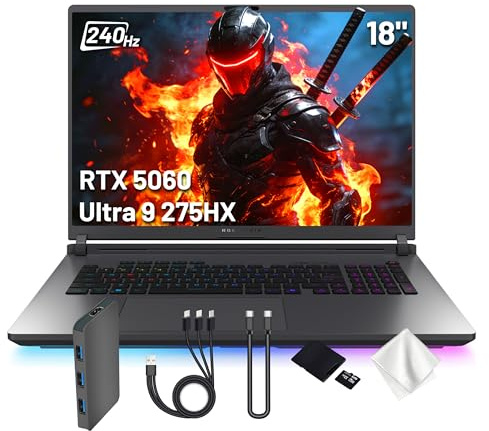 ASUS ROG Strix G18 18 2.5K 240Hz Gaming Laptop, Intel Ultra 9 275HX, NVIDIA GeForce RTX 5060, 64GB DDR5, 5TB Storage (4TB SSD&1TB Docking Station Set), Backlit Keyboard, Wi-Fi 7, Win 11 Pro, Gray