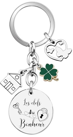 QTZXZX Porte clé Maison Couple Personnalisé Porte-Clef en Gravé et Original pour la Maison du Bonheur Cadeau Emmenagement Idée Cadeau Couple Original pour Couple et Crémaillère
