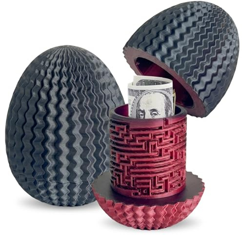 OPIURVY Caja de rompecabezas ovalada con laberinto, caja de almacenamiento con forma de huevo de Pascua, caja misteriosa 3D para dinero y regalos (negro-rojo)
